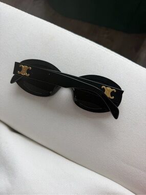 Celine Black Oval Sunglasses with Gold Triomphe Logo